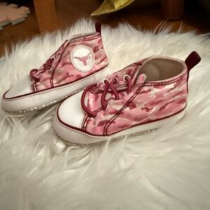 Texas Longhorn Pink Camo Baby Sneakers - Size 1